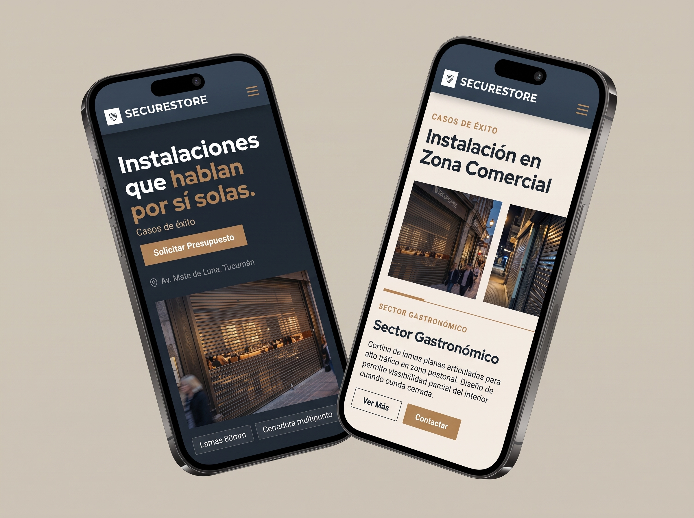 Mockup responsive en smartphones del sitio web SecureStore desarrollado por Digital Syntropy